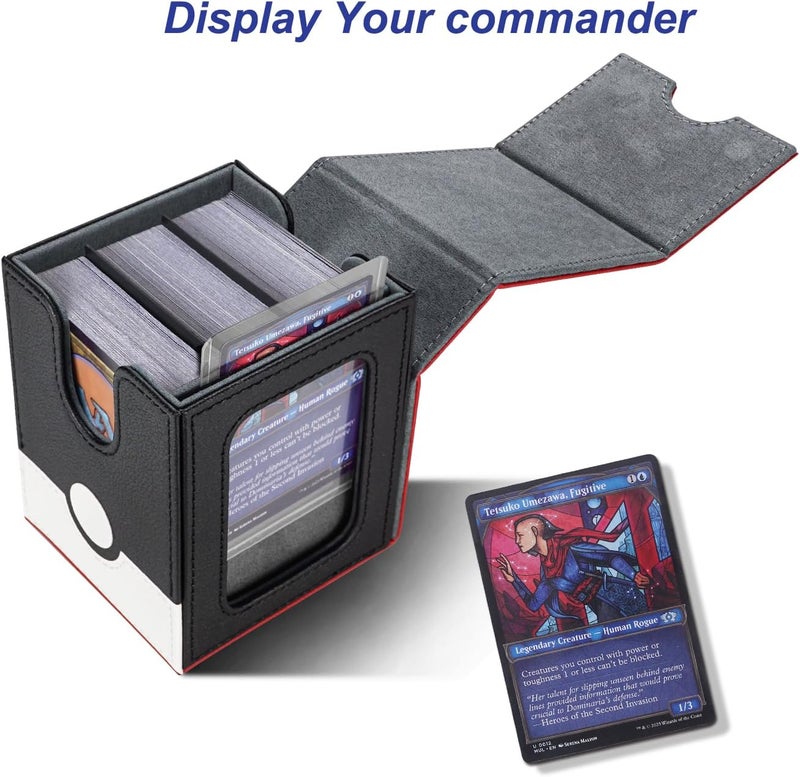 AFIING MTG Deck Box for Commander Display,Card Deck Case Fits 100 Double Sleeved Cards, Magic Commander TCG Card Storage Box with 2 Dividers,Dice Bag and 1 Toploader(Red Black) - Image 2